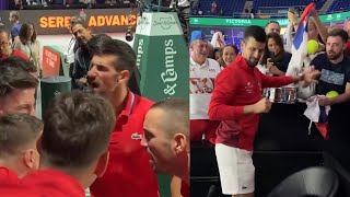 Djokovics Emotional Celebration with His Teammates and Fans after Reaching the Davis Cup Semifinals [upl. by Godding]