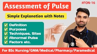 Assessment of Pulse  Pulse Lecture in Hindi  Purposes Techniques Sites Factors Affecting Pulse [upl. by Volny]