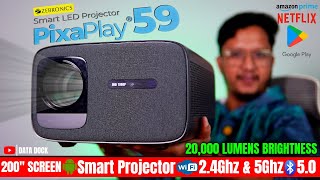 ZEBRONICS PIXAPLAY 59 Smart Projector with Android Apps 20000 Lumens Brightness amp 200quot Projection [upl. by Atsugua]