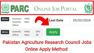 Pakistan Agriculture Research council PARC jobs 2024 online apply method  Research officer jobs [upl. by Nivrem]