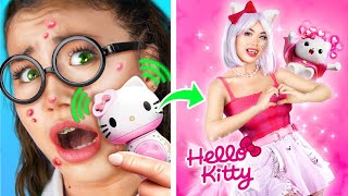 Amazing Makeover to Rich Hello Kitty for Poor Girls How to Become Popular College Queen [upl. by Ellyn]