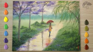 Gentle Rain Quiet Place  Acrylic Painting Techniques [upl. by Hsatan]