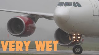 Airbus A340600 Landing in Heavy rain [upl. by Hgielyak]