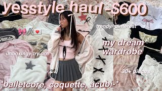 600 HUGE YESSTYLE tryon haul 🎀30 items trendy aesthetic clothes balletcore coquette acubi [upl. by Hunfredo]