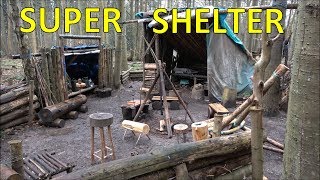 Bushcraft Shelter  Woods Camp Update [upl. by Accisej]