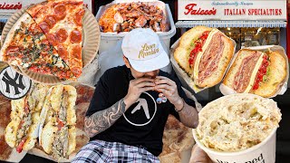 MANHATTAN NEW YORK CITY FOOD TOUR BAGELS PIZZA BANANA PUDDING HALAL CART ITALIAN DELI [upl. by Nnep]