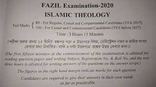 Fazil Examination 2020Question 2020Islamic Theology [upl. by Annairoc958]