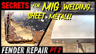 How To Fabricate  MIG Weld Thin Sheet Metal  Fender Patches on 1960 Cadillac [upl. by Anadal]