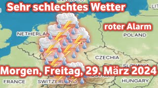 wetter in Deutschland Von starkem Regen betroffene Gebiete Morgen Freitag 29 März 2024 [upl. by Aerdnaz270]