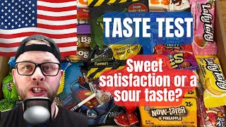 Trying AMERICAN candy for the FIRST timeTASTE TEST [upl. by Chimene]