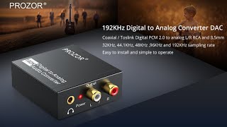 PROZOR  Analog Audio Converter DAC Digital SPDIF Optical  PS3 HD DVD PS4 Amp Apple TV Home Cinema [upl. by Anoyet544]