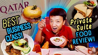 WORLDS BEST BUSINESS CLASS Qatar Airways PRIVATE SUITE Food Review [upl. by Akemor]