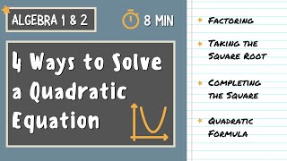 4 WAYS TO SOLVE A QUADRATIC EQUATION  Algebra 1 amp 2  Factoring Square Roots Quadratic Formula [upl. by Larochelle576]