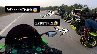 Wheelie battle between Ninja Zx10r and Yamaha R1  Drag race between Hayabusa and Ninja Zx10r [upl. by Ahsikan]