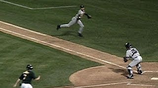 Derek Jeter makes quotThe Flipquot to nab Giambi at the plate in the 2001 ALDS [upl. by Eelasor]