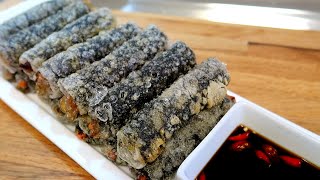 CRISPY RICE PAPER SEAWEED ROLLS GIMMARI WITH GLASS NOODLES  HOME COOKING  simplychris [upl. by Alikahs]