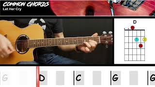 Let Her Cry  Hootie amp The Blowfish  EASY GUITAR CHORDS  Common Chords [upl. by Cirded]