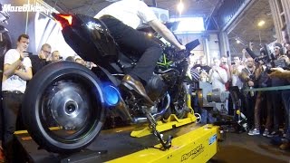 Motorcycle Live  326bhp Kawasaki Ninja H2R spits flames on rolling road dyno BEST VIDEO [upl. by Arnoldo]