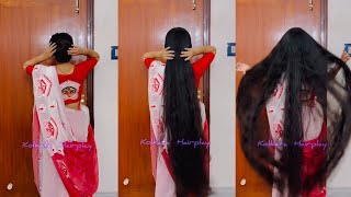 beautiful Bengali girl knee length hair with saree  KolkataHairplay [upl. by Latia]