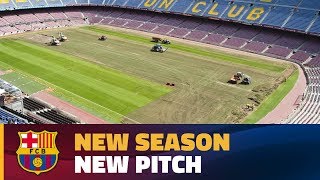 Timelapse how the new pitch is delivered at Camp Nou [upl. by Ynffit]