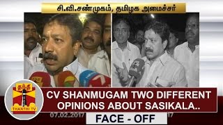 Two Different Opinions of Minister CV Shanmugam about Sasikala  Face  Off  Thanthi TV [upl. by Aicilak]