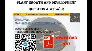 Plant Growth and Development QnA ll HS SEM II NEET JENPUS CUET UG ll biology [upl. by Hermosa]