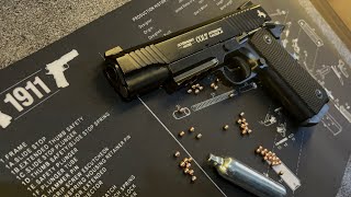 Umarex Airgun Colt M45 CQBP Licensed by Colt unboxing and testing [upl. by Oxley965]