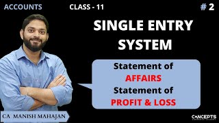 Statement of Affairs and Statement of Profit amp Loss  Single Entry System  Incomplete Records [upl. by Milissent]