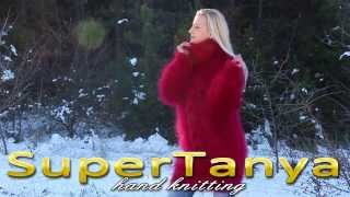 04122013 Red fuzzy hand knitted mohair Tneck sweater by SuperTanya [upl. by Berlinda418]