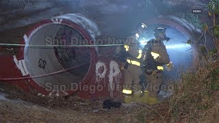 Firefighters enter underground tunnel fire to search for possible victims San Diego [upl. by Raddatz]