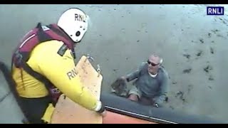 Dramatic moment Hoylake RNLI rescue man trapped in mud from a wirral beach [upl. by Damalis]