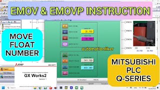 GX Works2  EMOV Instruction Mitsubishi PLC Connected With HMI GOT2000 Simulation  MOV Float Data [upl. by Ellerud]