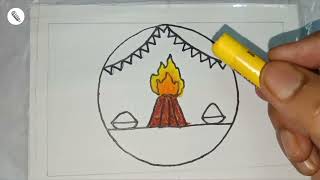 Holika Dahan Easy drawing for Kids  होलिका दहन  Happy Holi 2024 Drawing [upl. by Tekla]