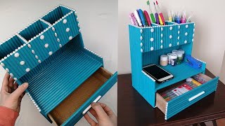 DIY Desktop Organizer Waste Paper  Paper Craft  Pen Holder Organizer [upl. by Kimon]