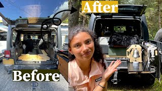 Jeep Wrangler Interior Camper Build 2 weeks under 10 Minutes TIMELAPSE [upl. by Aramoix]