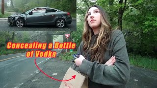 Drunk Woman Tries and FAILS to Hide her Vodka Bottle After Crashing into a Bridge [upl. by Sanferd]