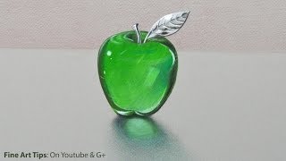 How to Draw Glass a Crystal or Acrylic Green Apple  Fine ArtTips [upl. by Mail394]