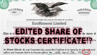 ECOMAMONI EDITED SHARES OF STOCKS CERTIFICATE DATED YEAR 2018 ⛔ FALSE CLAIMS [upl. by Isbel]