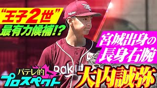 【パテレ的プロスペクト】大内誠弥『“杜の都の王子2世” 最有力候補… 宮城出身 甘いマスクの長身右腕』 [upl. by Neilla]