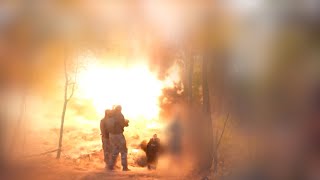 Moment A Russian Shell Lands Next To An RFERL Crew In Ukraine [upl. by Joab]