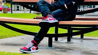 Air Jordan 1 Mid Bred Toe Lace Swapon feet [upl. by Dylana393]