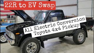 22R to EV Swap 1981 Toyota Pickup Hilux 4x4 All Electric Conversion with Hyper9 motor Tesla Battery [upl. by Reeher152]