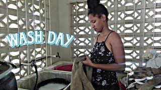 TRADITIONAL BATH PAN AND BRUSH WASHING IN JAMAICA LAUNDRY DAY [upl. by Alhan977]