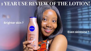 1 YEAR AFTERNIVEA RADIANT AND BEAUTY BODY LOTION REVIEW [upl. by Nordek]