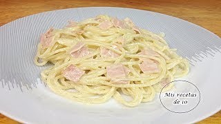 Espagueti blanco  Delicioso espagetti a la crema con jamon [upl. by Mixie272]