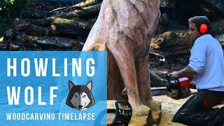 INCREDIBLE quotHowling Wolfquot Chainsaw Woodcarving Timelapse [upl. by Bollinger164]