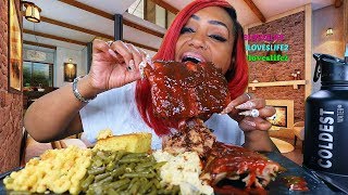 Mission BBQ Ribs and Pulled Pork Mukbang [upl. by Ayotaj585]