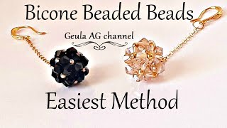 Beaded Beads  Balls How to make beads ball Bicone Beaded Earrings Tutorial [upl. by Eruza]