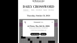 The Washington Post  LA Times Crossword 31102024 [upl. by Sylram]