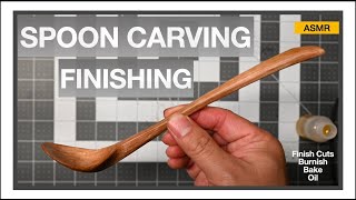 SILENT Spoon Carving  finishing cuts burnishing baking oiling Small Ladle Part [upl. by Jeffry]